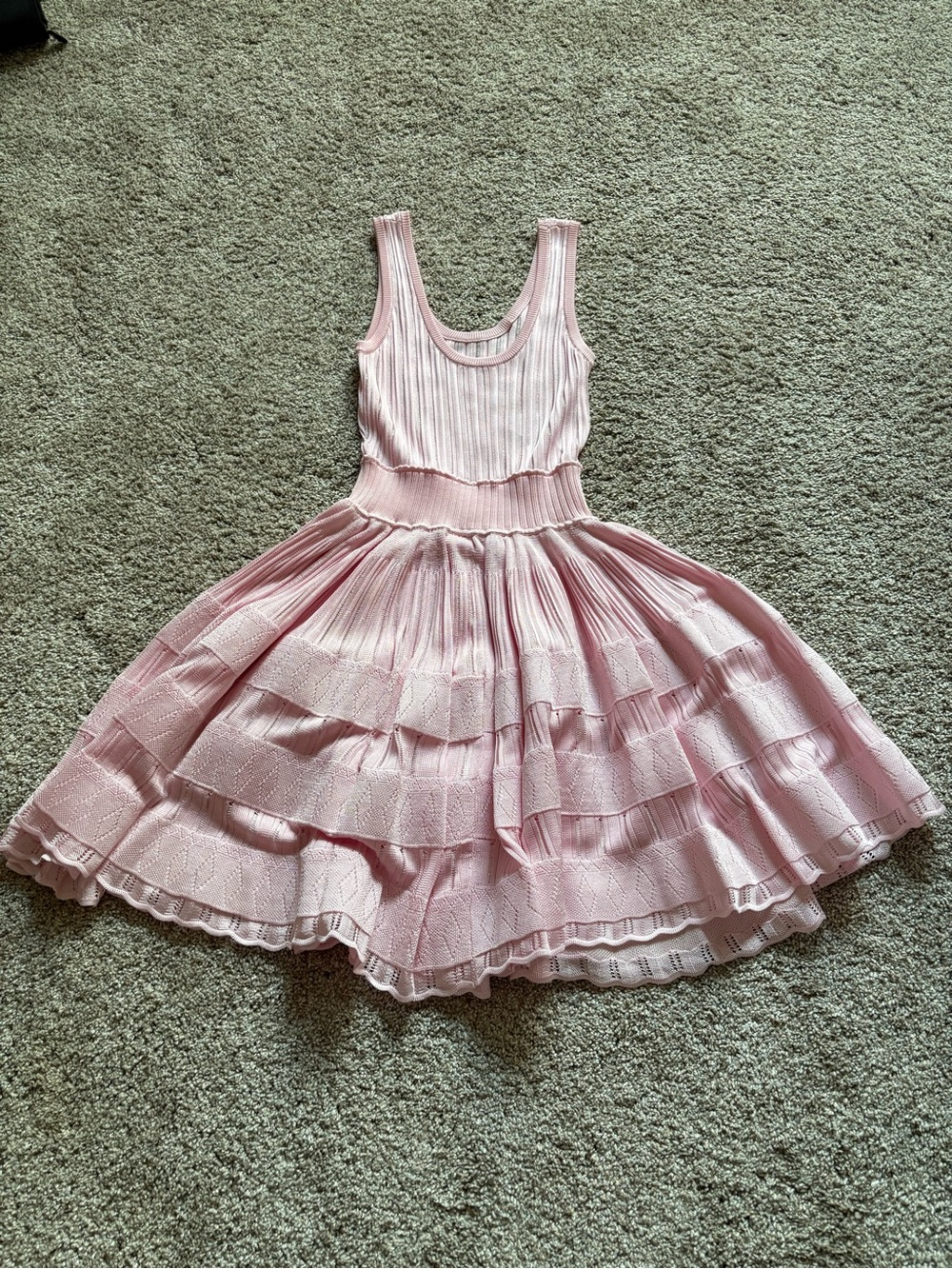 Alaia Soft Pink Ribbed Tiered Knit Dress